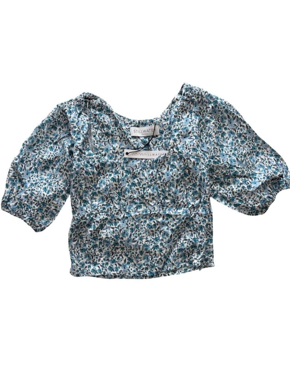 Stillwater Cropped Blouse Blue Floral Print Women’s Size S